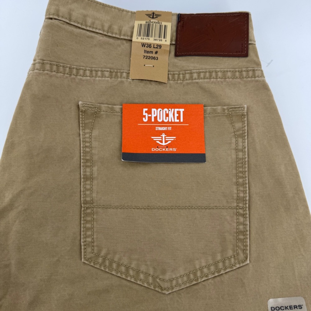 New Dockers 5-Pocket Straight Fit Pants Mens 36x29 Khaki Twill Casual Workwear